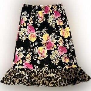 Zadie B’s Black Floral and Leopard A-Line Ruffle Skirt size 2X